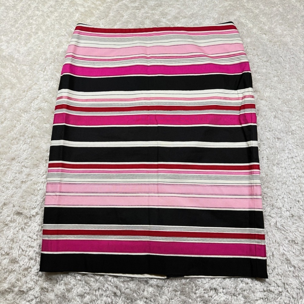 Talbots Skirt 8 Striped Pink Black White Cotton Blend Pencil Coquette Office
